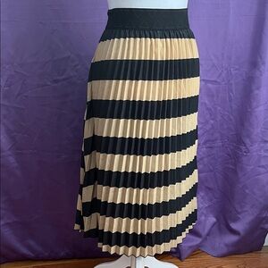 LuLaRoe Black and Tan Striped Midi Skirt